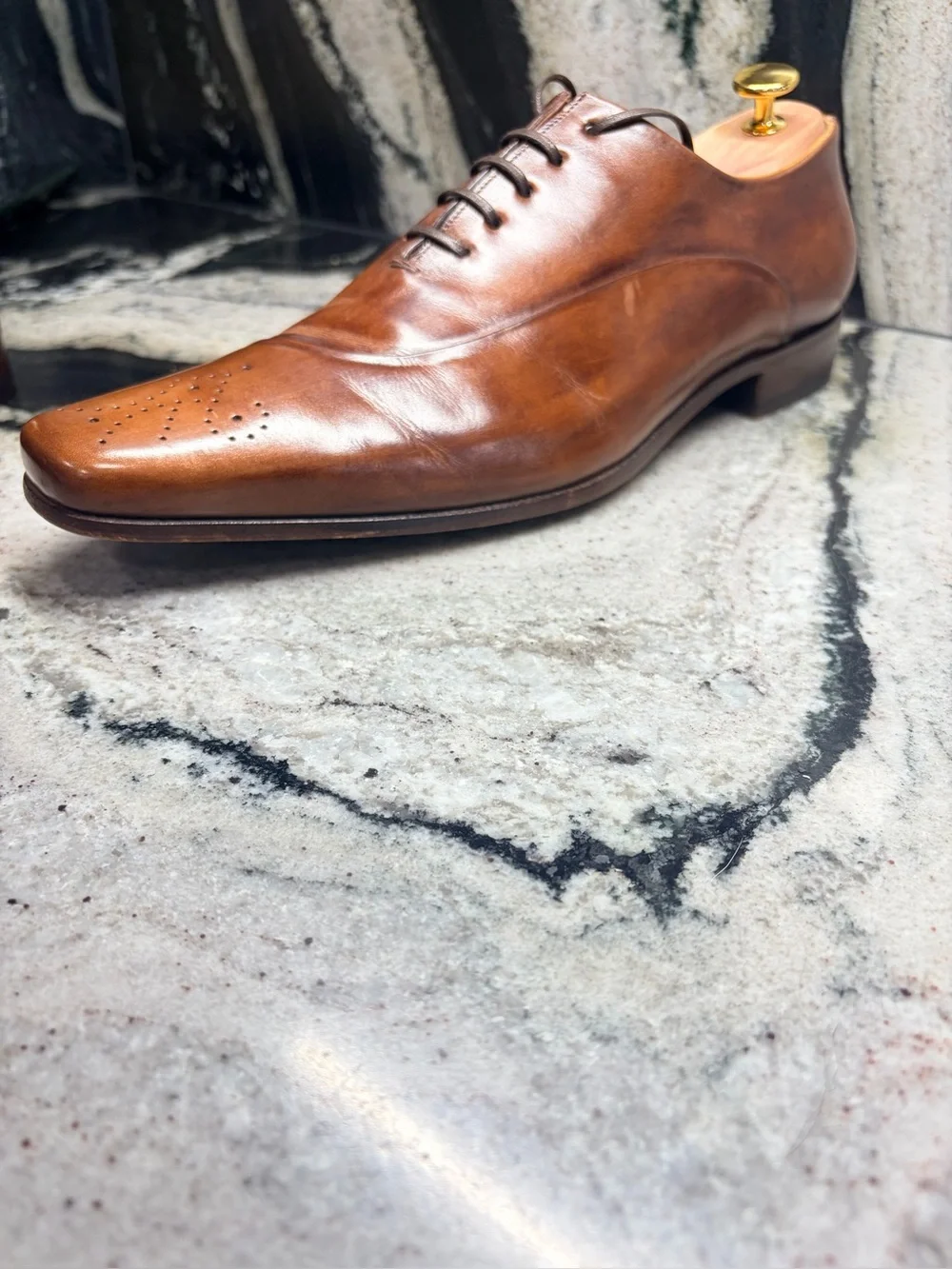 Santoni Fatte a Mano Brown Leather Oxford Shoes Men’s 9.5 Hand Made Italy
